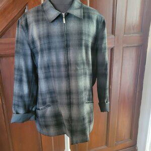 Lands End Womens Plaid Wool Jacket Size XL Gray Zip Front
